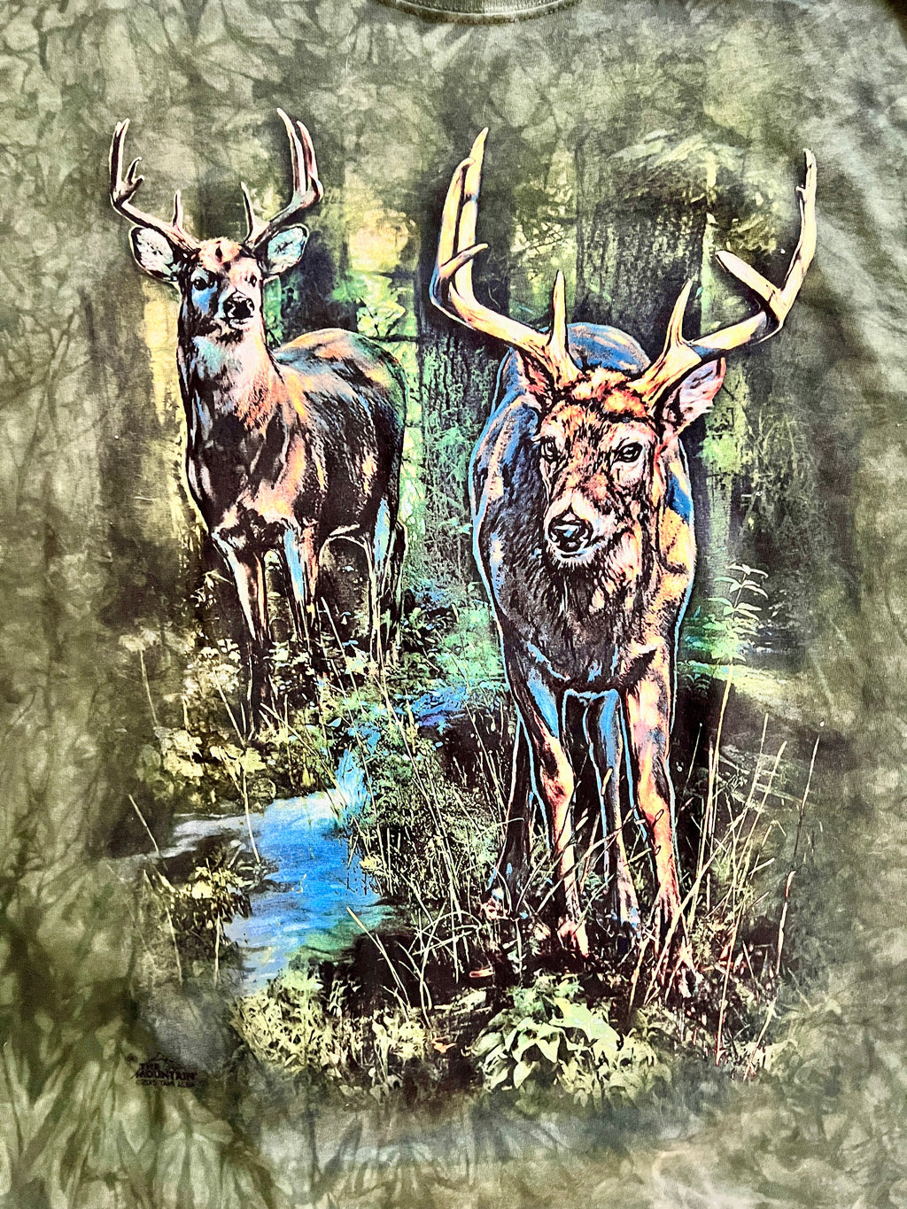 1377 - Green Delta Apparel The Mountain Tie-Dye Deer Front & Back Hit Shirt - 2X