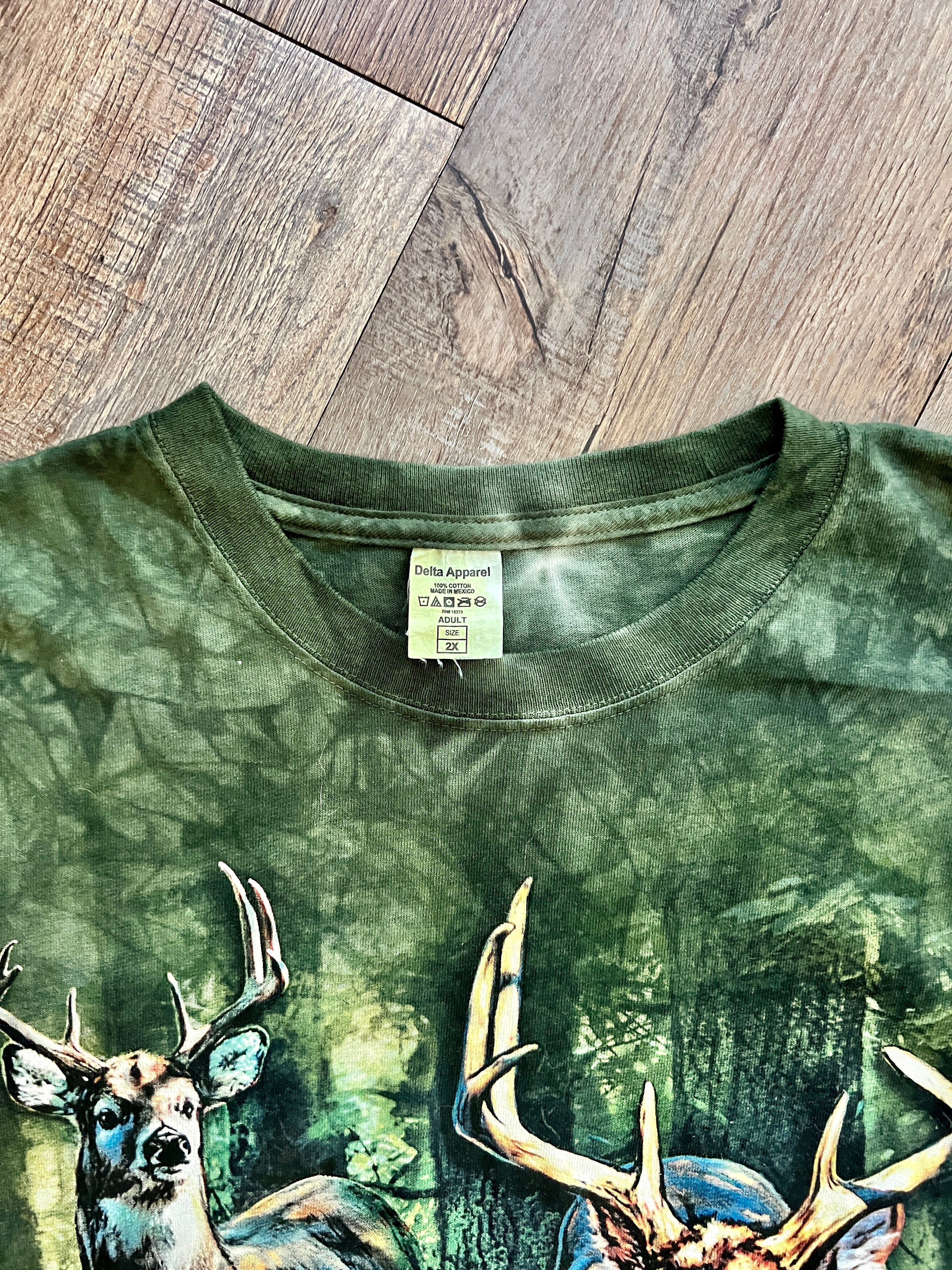 1377 - Green Delta Apparel The Mountain Tie-Dye Deer Front & Back Hit Shirt - 2X
