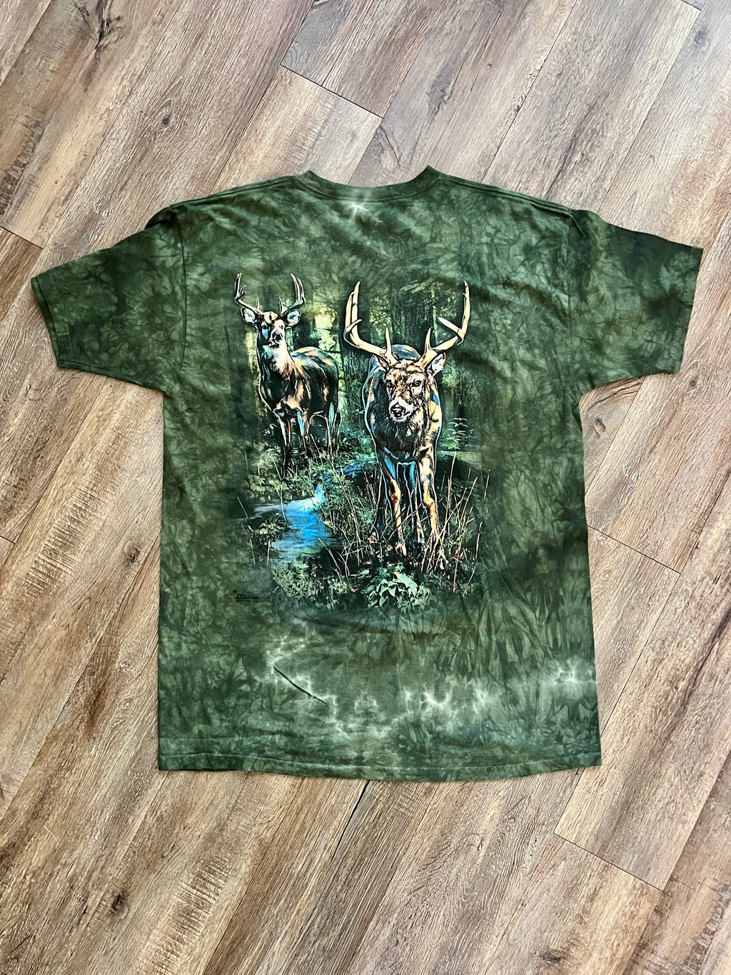 1377 - Green Delta Apparel The Mountain Tie-Dye Deer Front & Back Hit Shirt - 2X