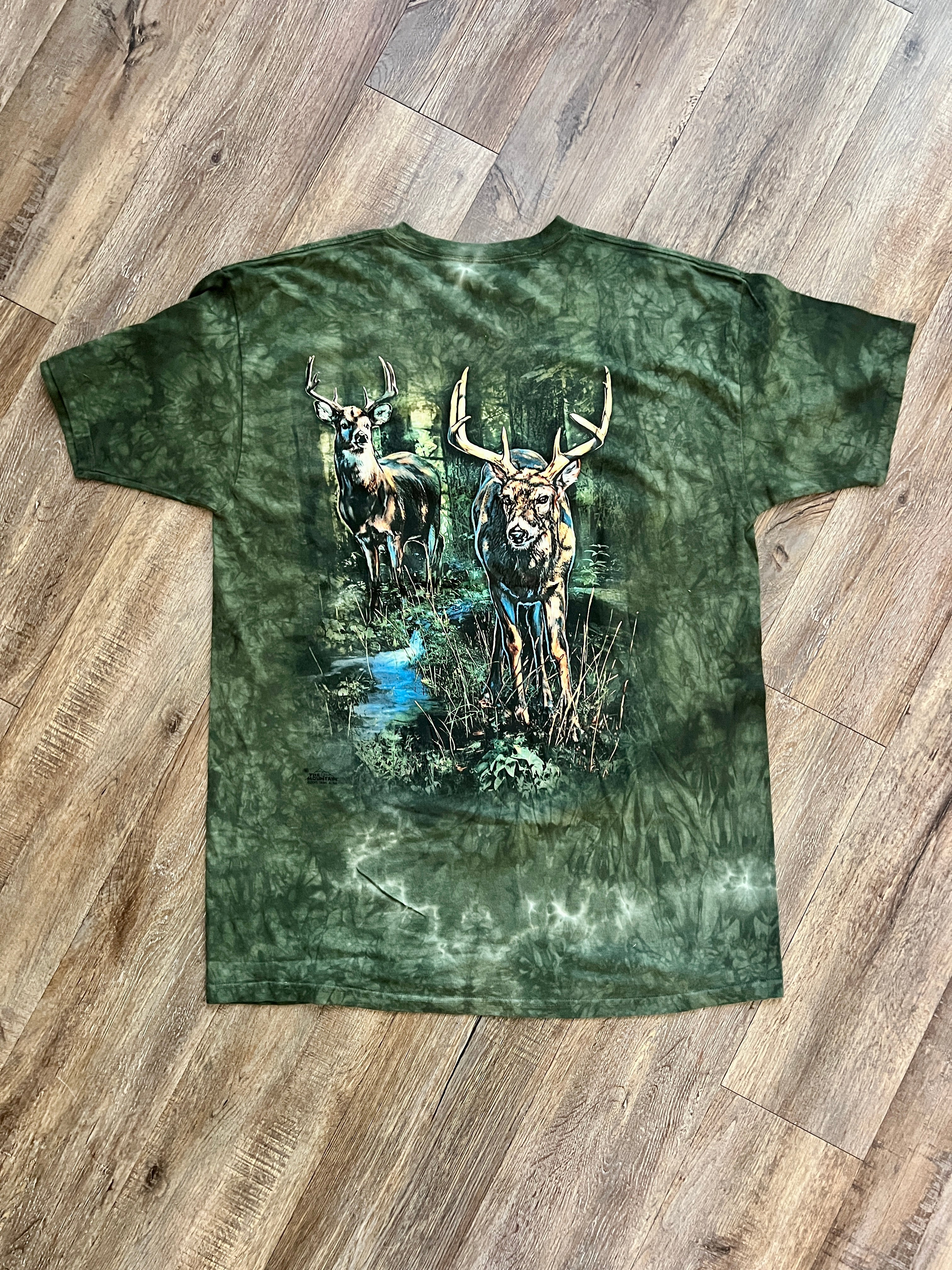 1377 - Green Delta Apparel The Mountain Tie-Dye Deer Front & Back Hit Shirt - 2X