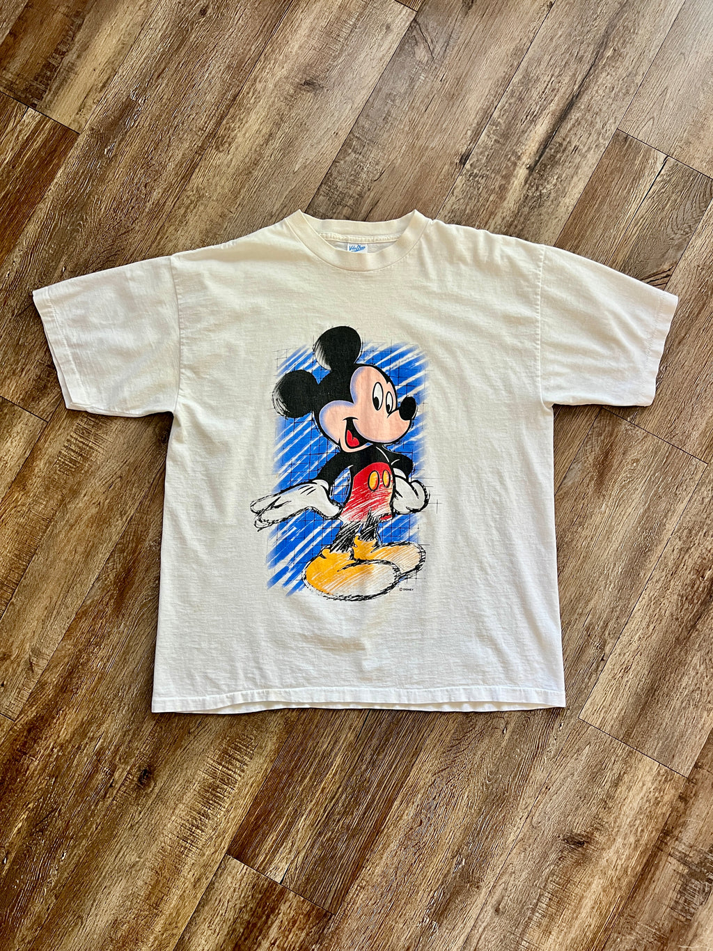 1326 - White & Blue Sketch Mickey Shirt - XL