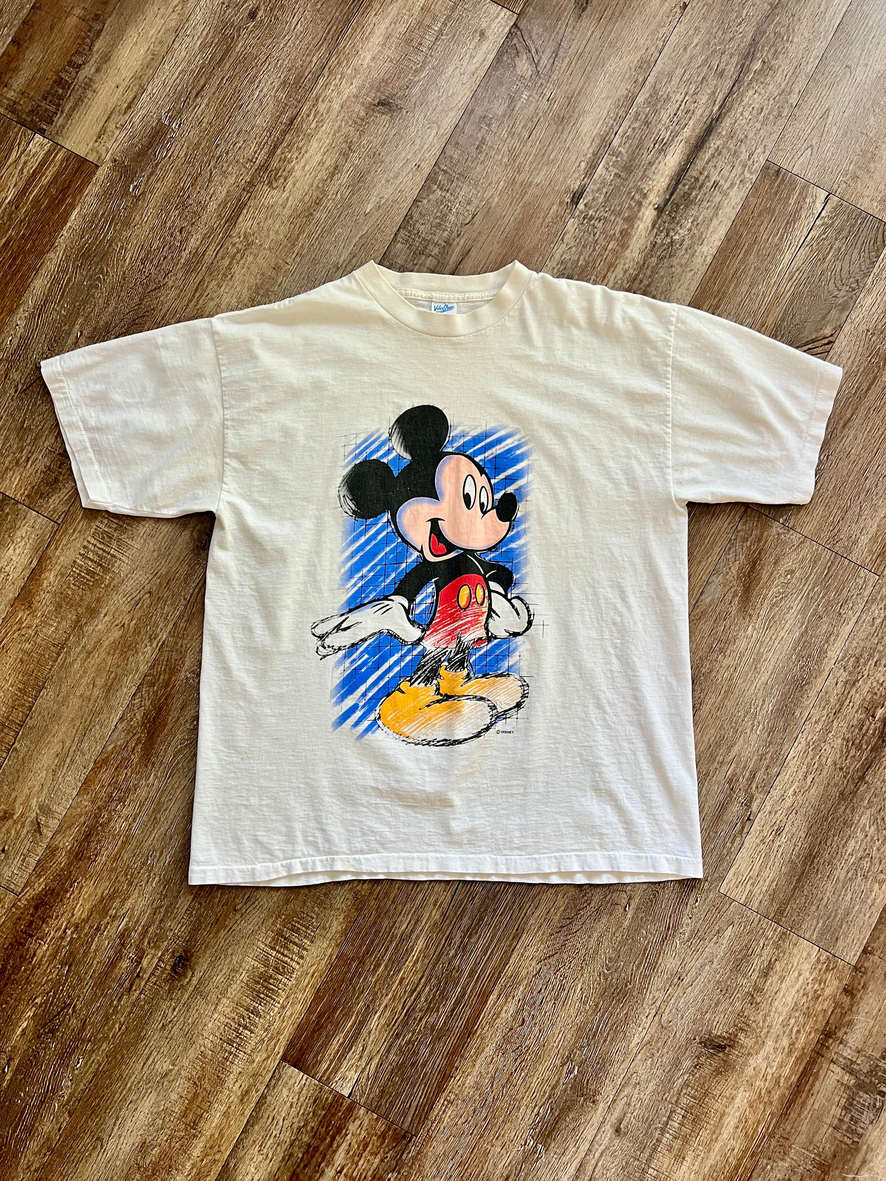 1326 - White & Blue Sketch Mickey Shirt - XL