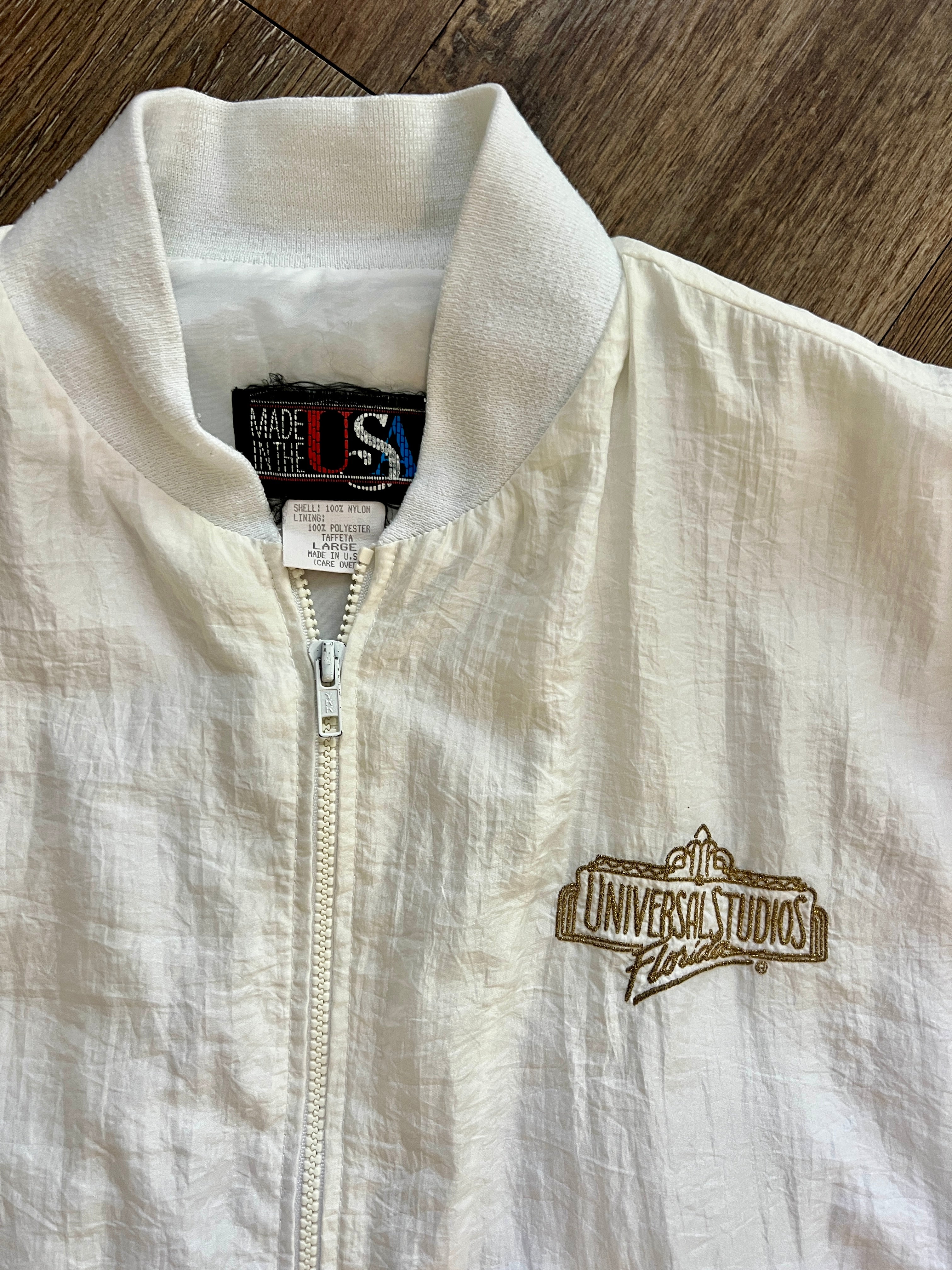 1330 - White Embroidered Universal Studios Florida Bomber - L