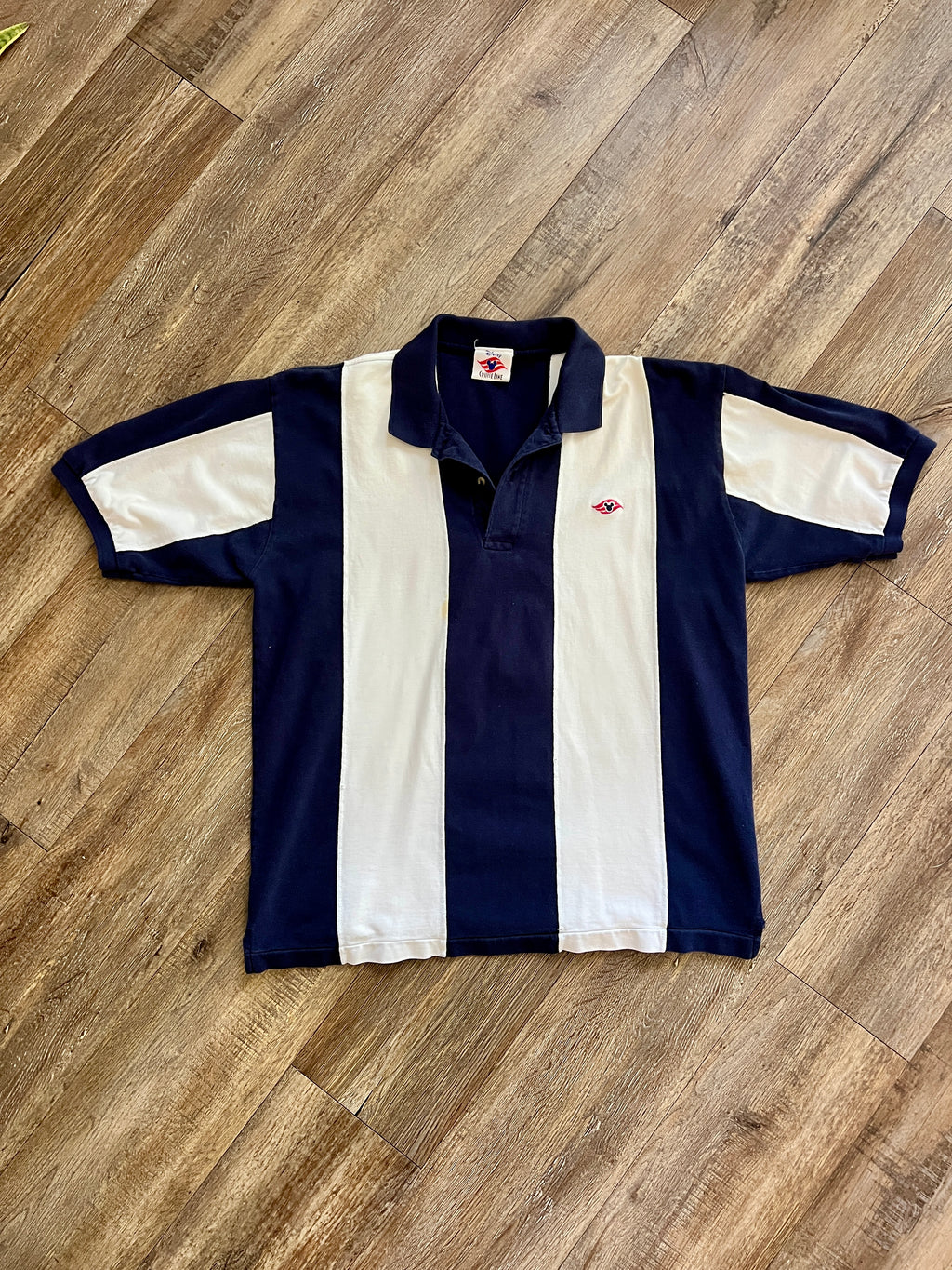 1336 - White & Navy Striped DCL Polo - L