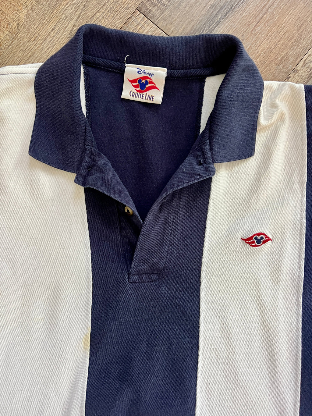 1336 - White & Navy Striped DCL Polo - L