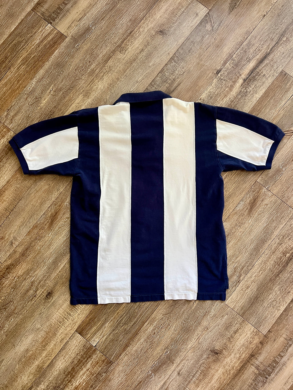 1336 - White & Navy Striped DCL Polo - L
