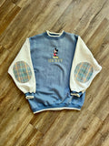 1338 - Blue & Beige Genus Elbow Patch Embroidered Mickey Pullover - XL