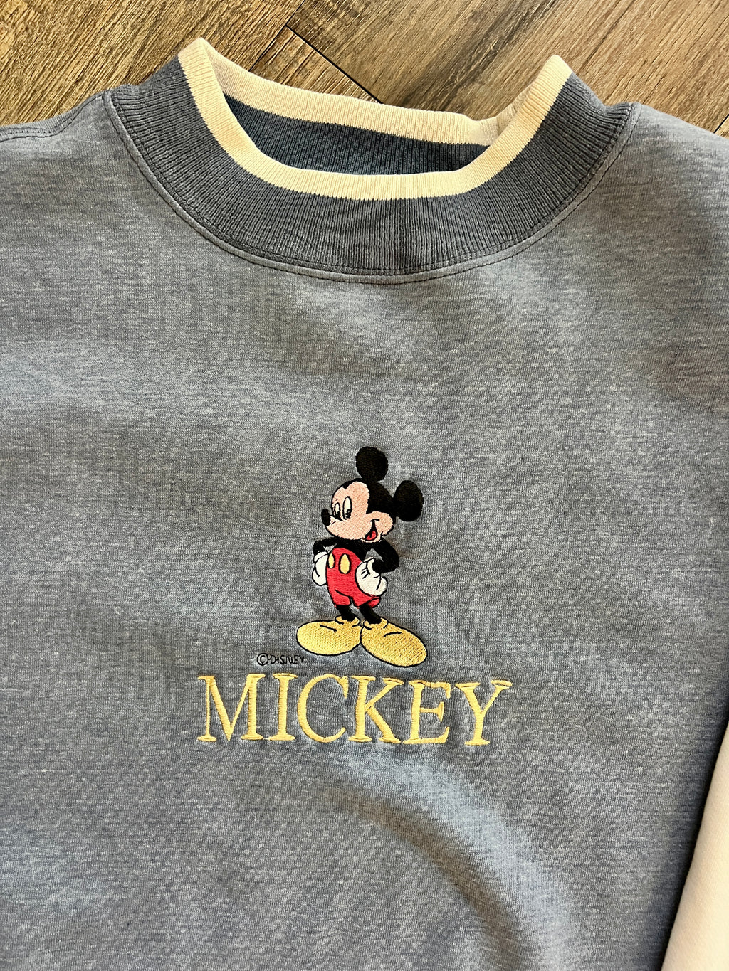 1338 - Blue & Beige Genus Elbow Patch Embroidered Mickey Pullover - XL