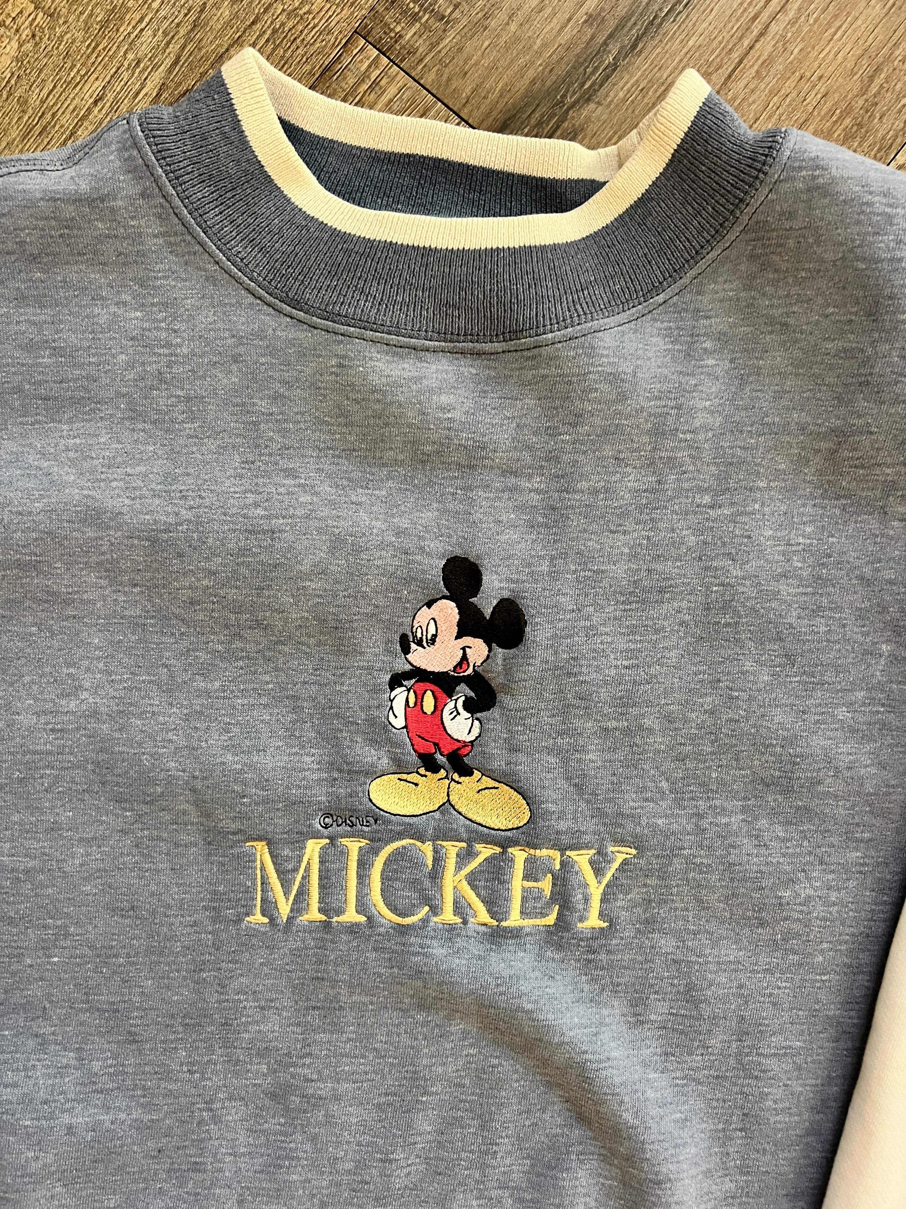 1338 - Blue & Beige Genus Elbow Patch Embroidered Mickey Pullover - XL