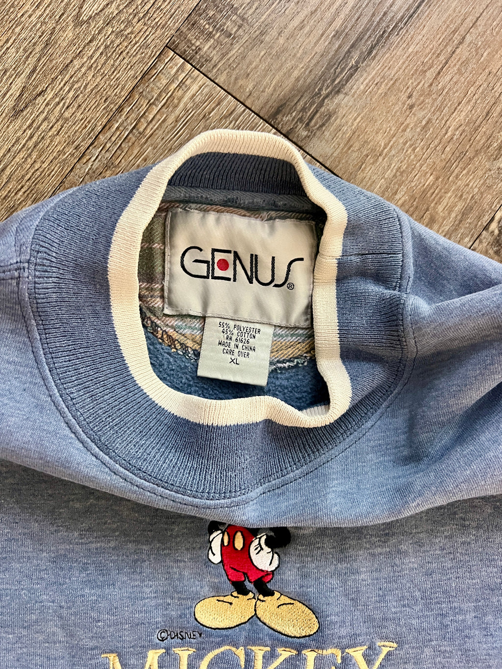 1338 - Blue & Beige Genus Elbow Patch Embroidered Mickey Pullover - XL