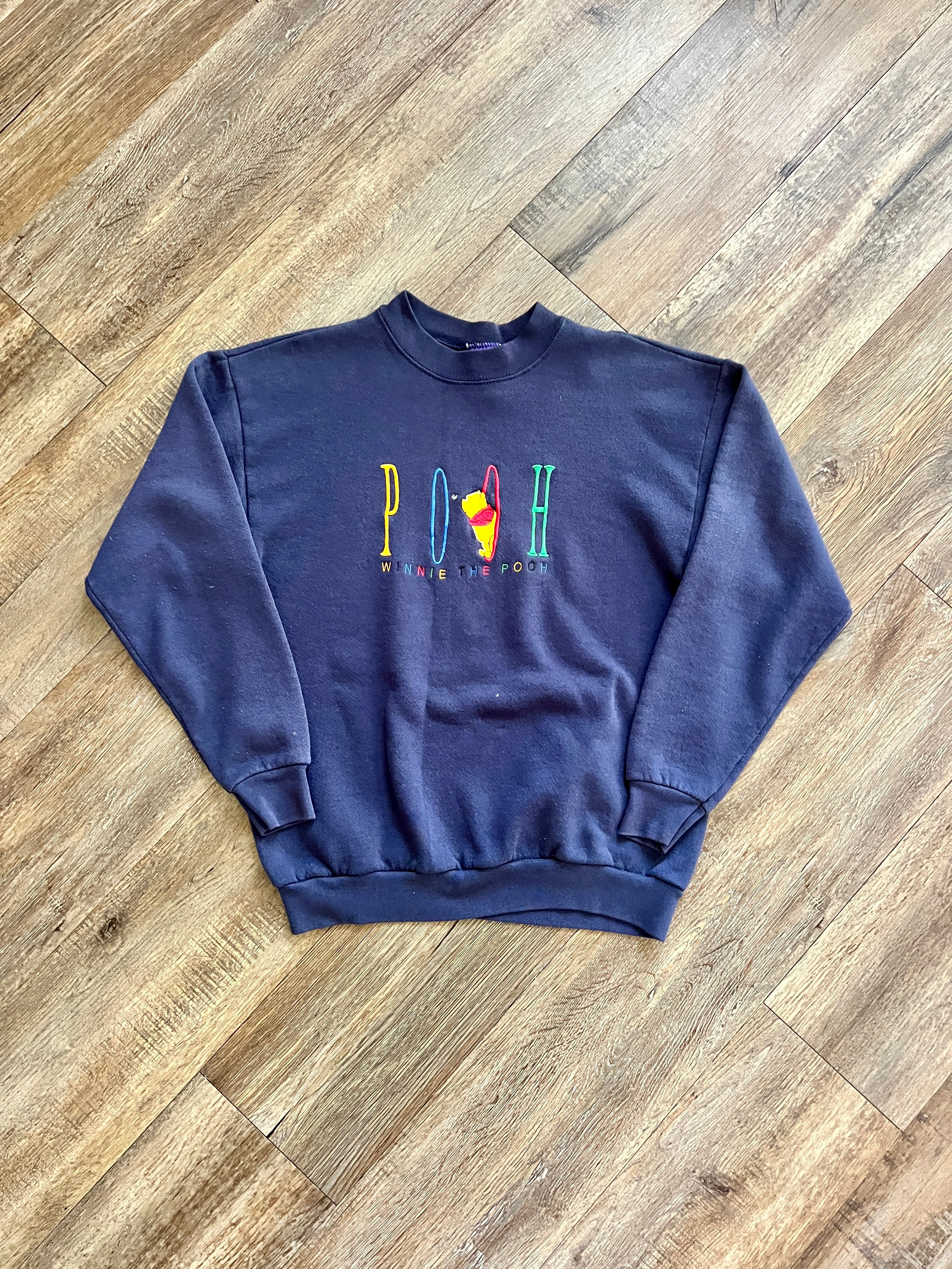 1342 - Navy Winnie the Pooh Multi Color Embroidered Crewneck - M