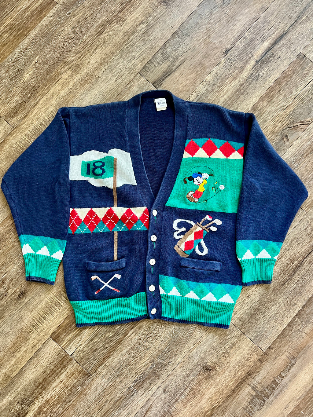 1344 - Navy & Green Embroidered Mickey Golf Cardigan - XL
