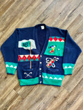 1344 - Navy & Green Embroidered Mickey Golf Cardigan - XL