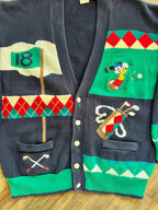 1344 - Navy & Green Embroidered Mickey Golf Cardigan - XL
