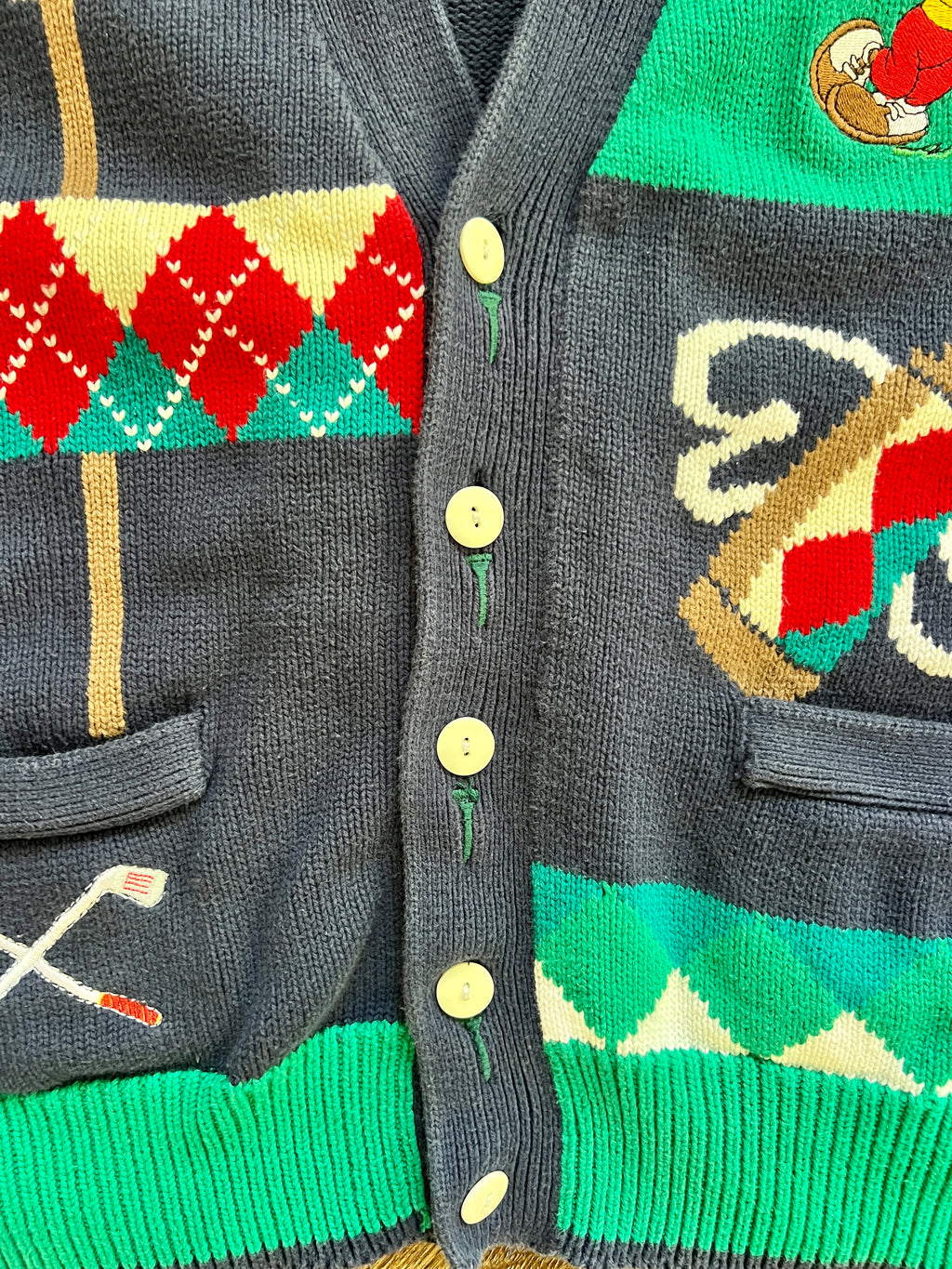 1344 - Navy & Green Embroidered Mickey Golf Cardigan - XL