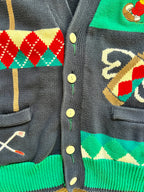 1344 - Navy & Green Embroidered Mickey Golf Cardigan - XL