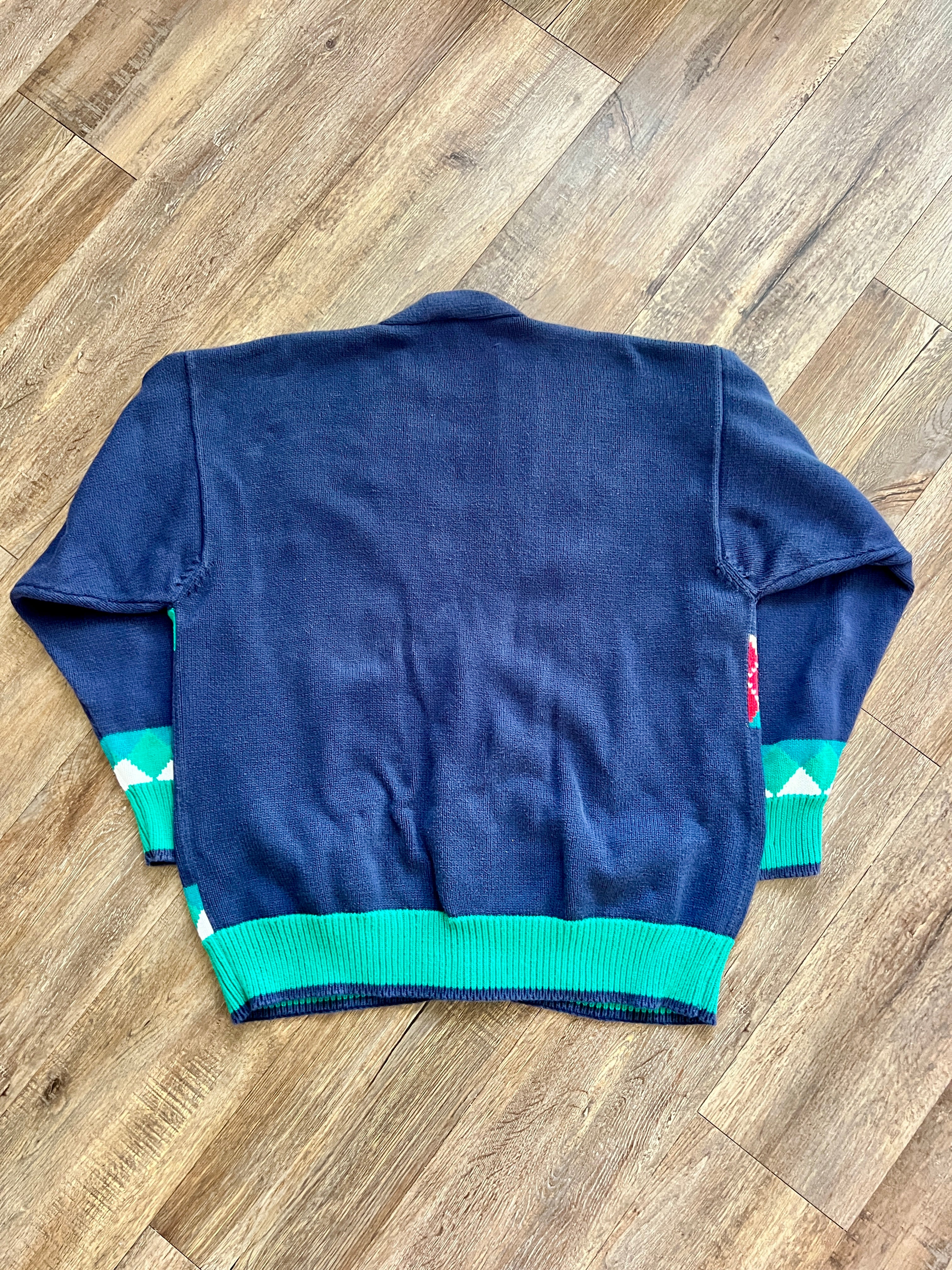 1344 - Navy & Green Embroidered Mickey Golf Cardigan - XL