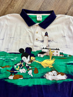 1345 - Navy & White AOP Mickey & Chicken Golf Face Off Polo - 2XL