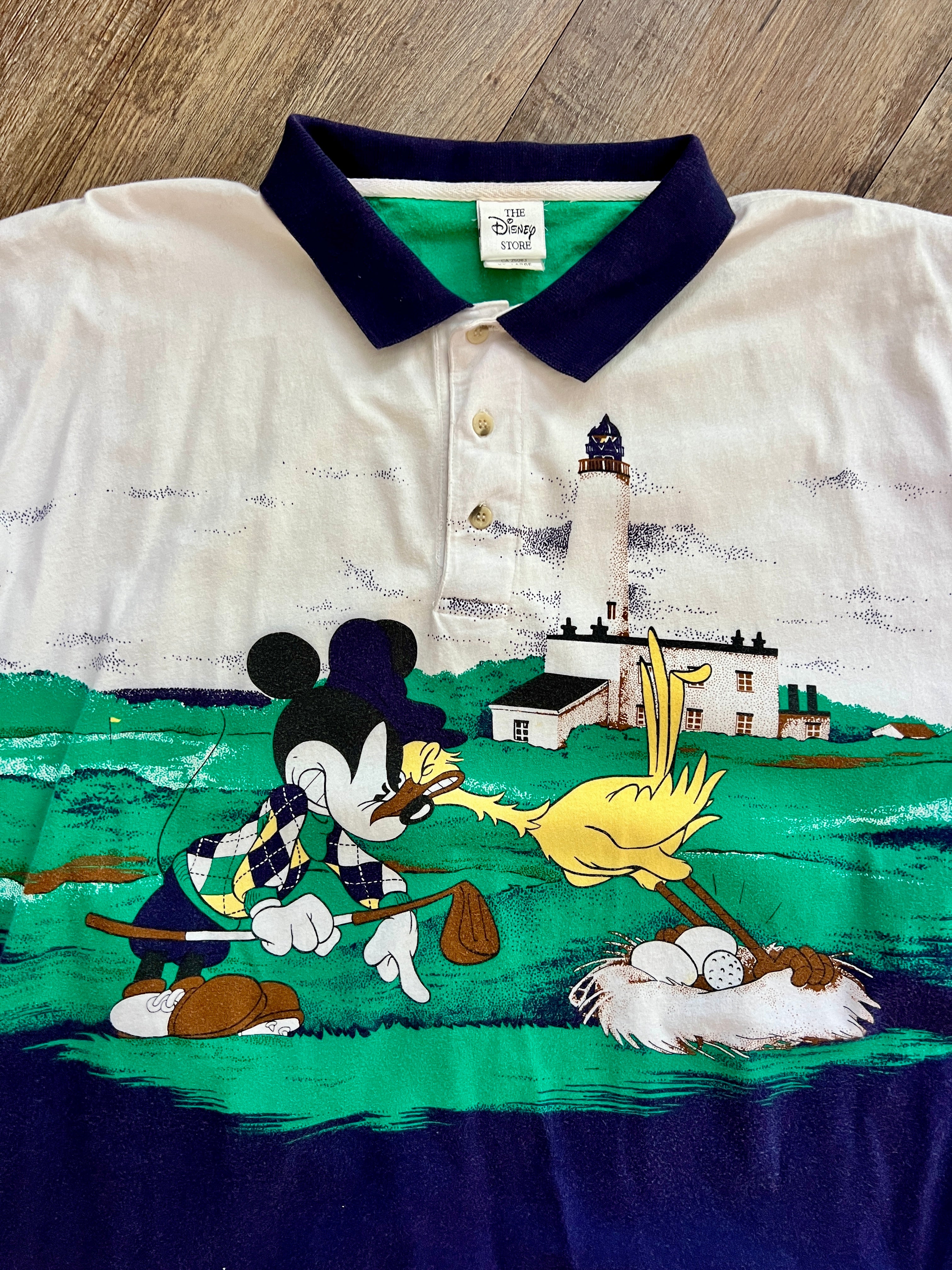 1345 - Navy & White AOP Mickey & Chicken Golf Face Off Polo - 2XL