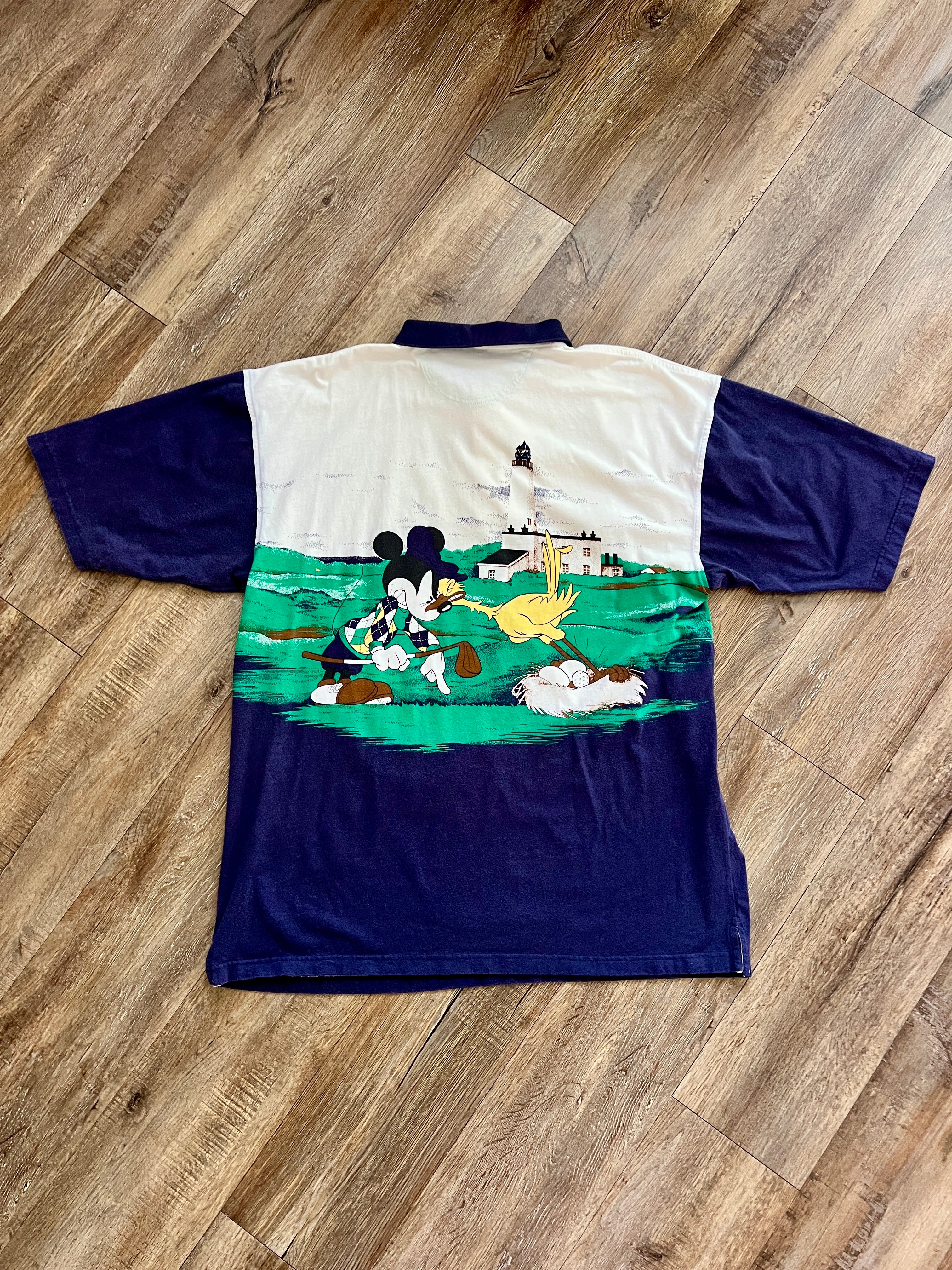 1345 - Navy & White AOP Mickey & Chicken Golf Face Off Polo - 2XL