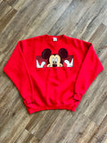 1352 - Red Peeking Mickey Hands Box Letter Crewneck - XL