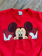 1352 - Red Peeking Mickey Hands Box Letter Crewneck - XL