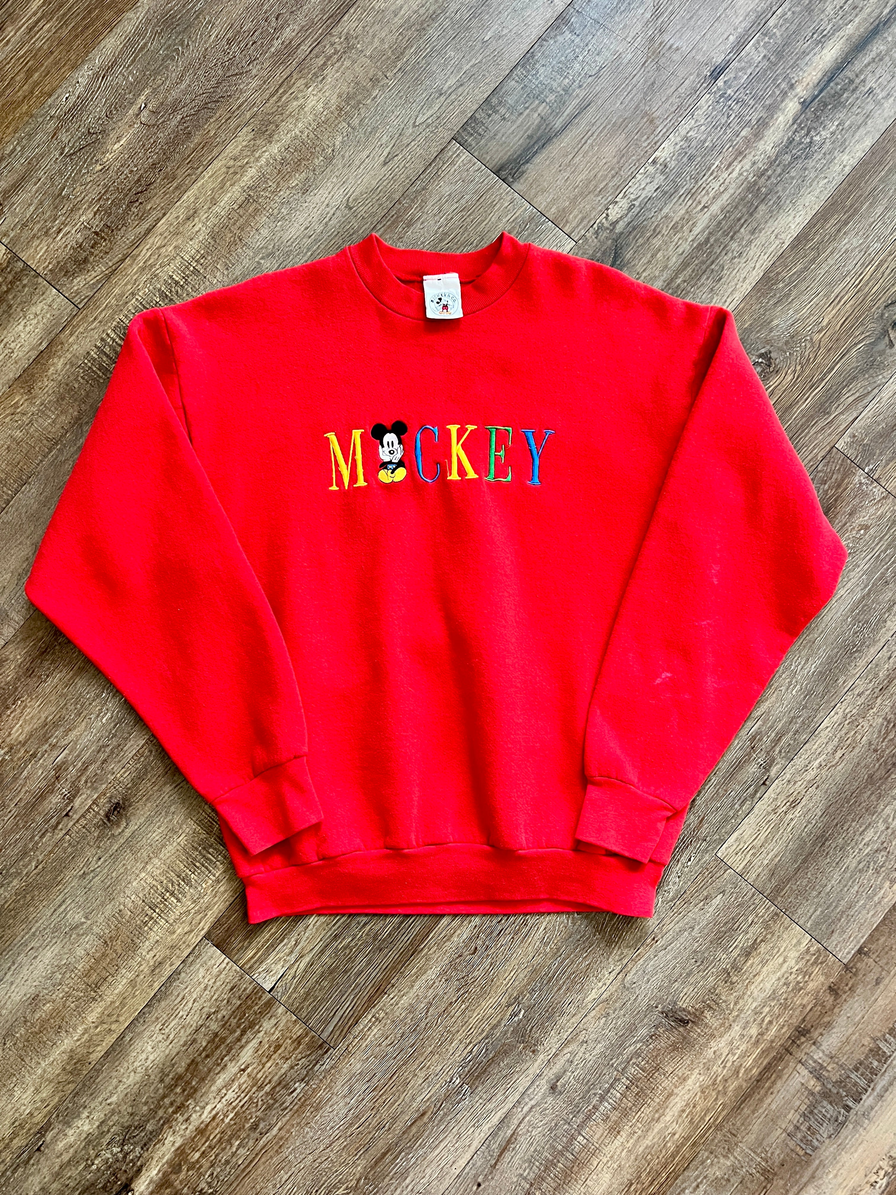 1353 - Red Embroidered Multi Color Mickey Letter Crewneck - NT / L