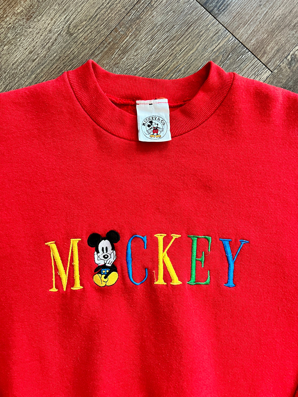 1353 - Red Embroidered Multi Color Mickey Letter Crewneck - NT / L
