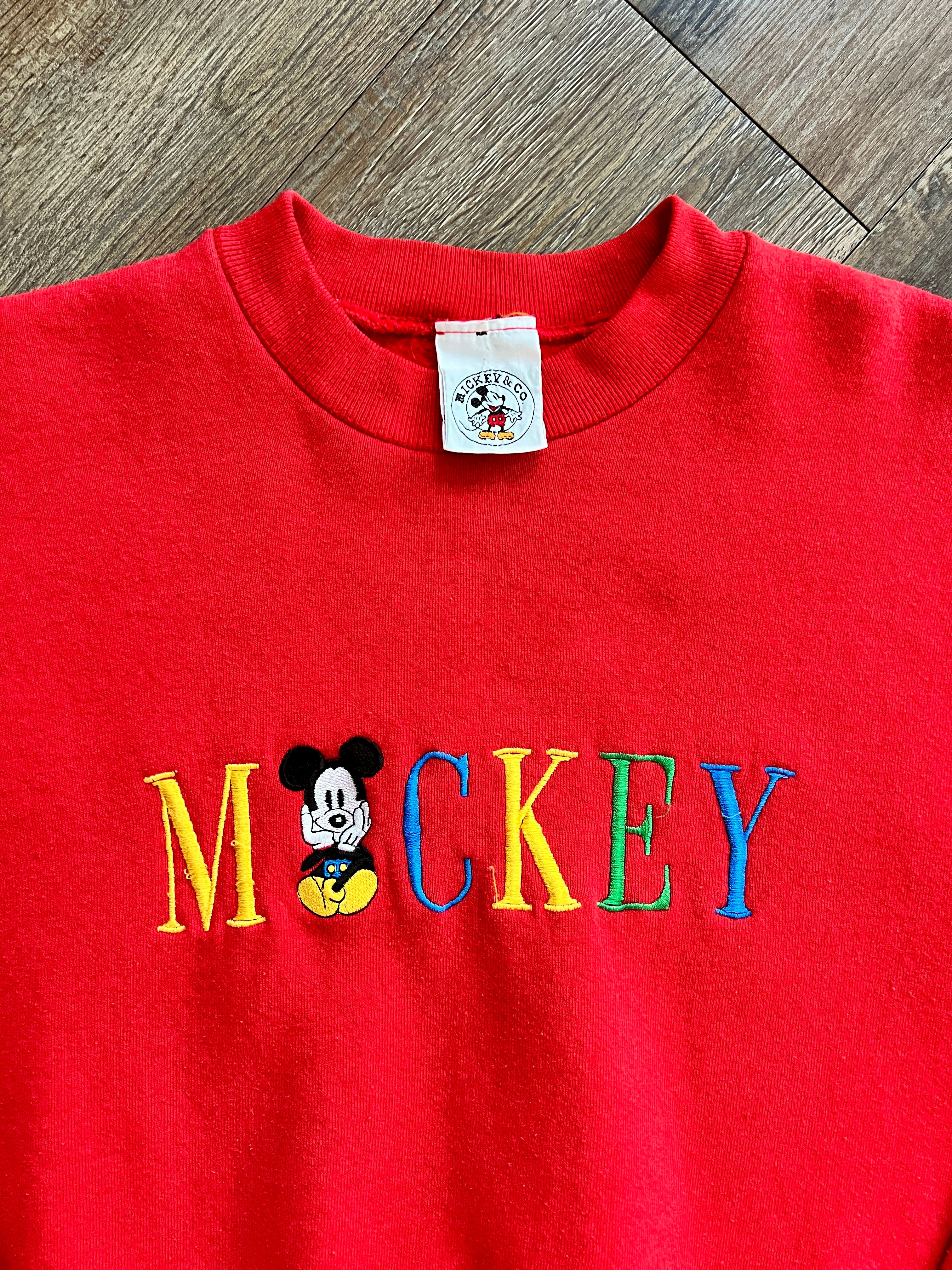 1353 - Red Embroidered Multi Color Mickey Letter Crewneck - NT / L
