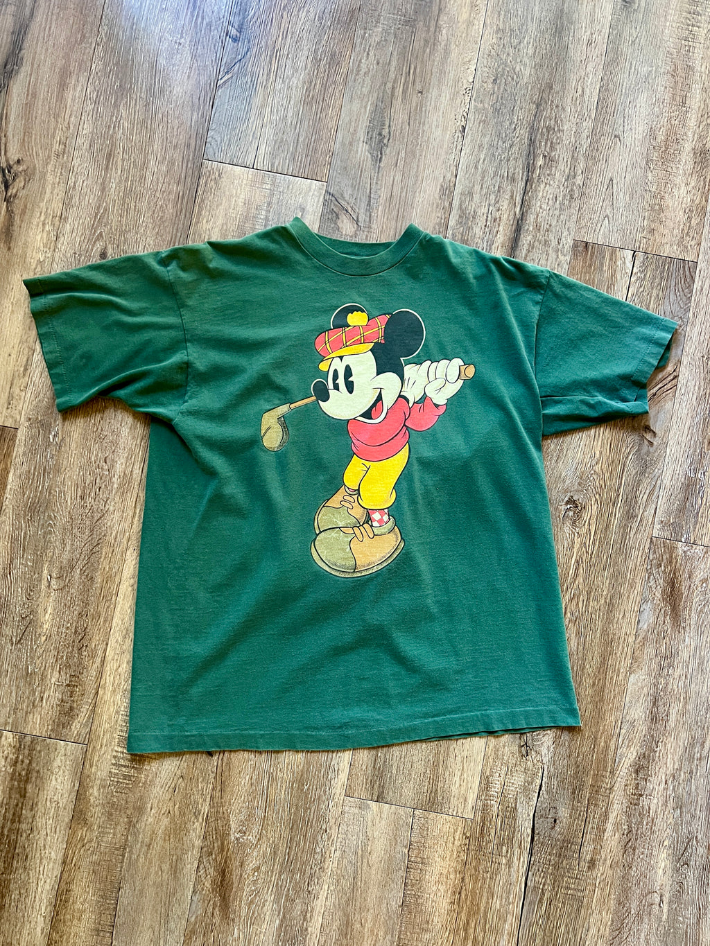 980 -Green Single Stitch Large Golfing Mickey Print Shirt - NT / L