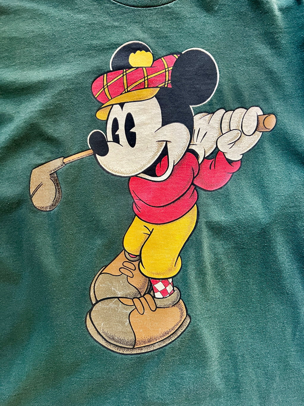 980 -Green Single Stitch Large Golfing Mickey Print Shirt - NT / L