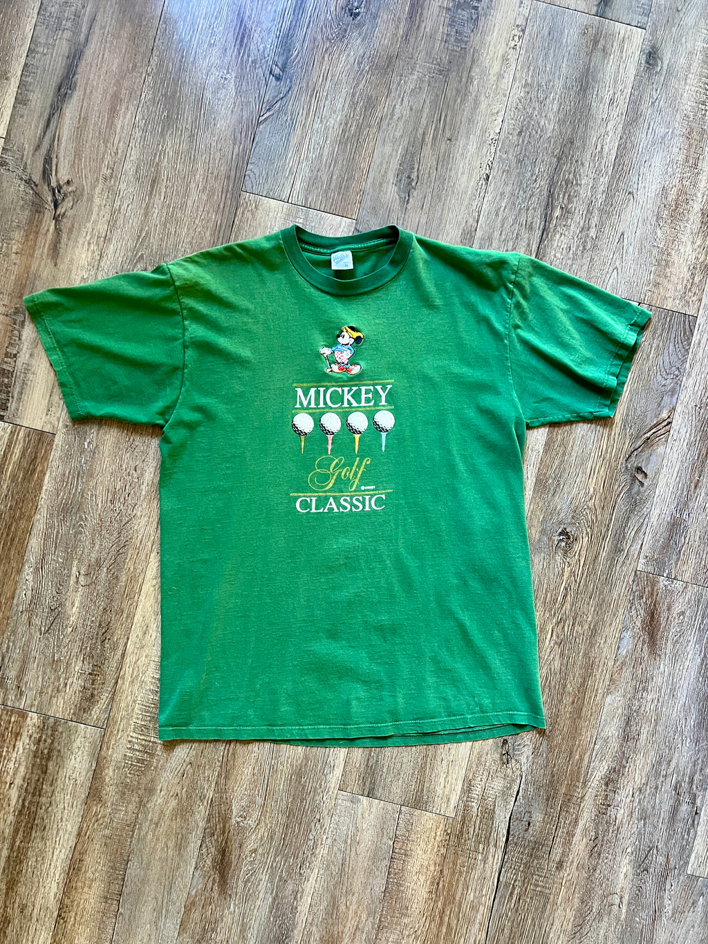 981 -Green Embroidered Mickey Tee Golf Classic Velva Sheen Shirt - XL
