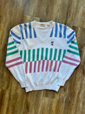 985 -White, Red, Green, & Blue Stripe Embroidered Golfing Mickey Antigua Golf Sweater - XL
