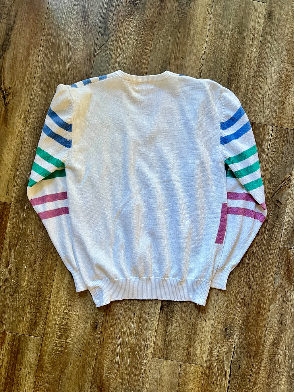 985 -White, Red, Green, & Blue Stripe Embroidered Golfing Mickey Antigua Golf Sweater - XL