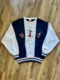 986 -White & Blue Stripe Embroidered Mickey, Goofy, Donald Golfing Pullover - L
