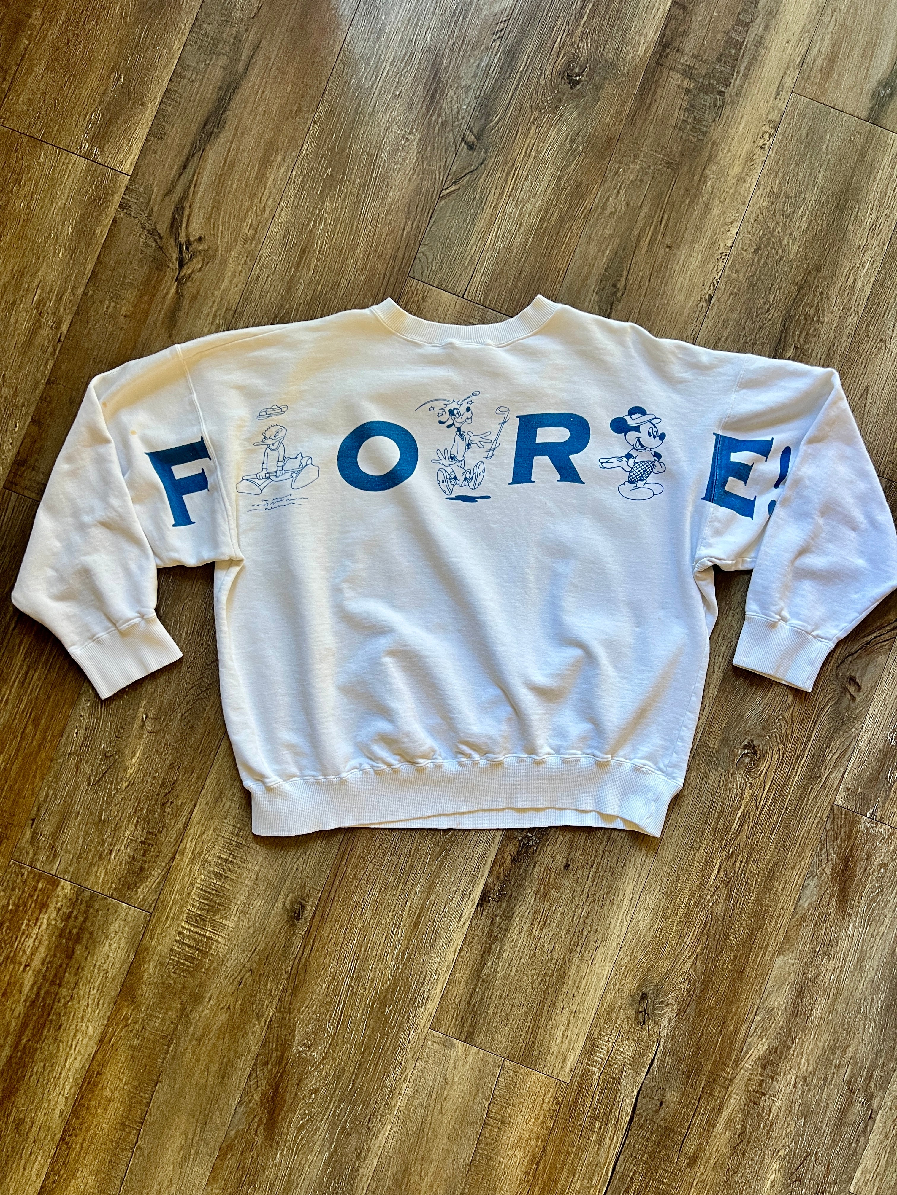 987 -White Golfing Donald FORE Back Hit Crewneck - XL