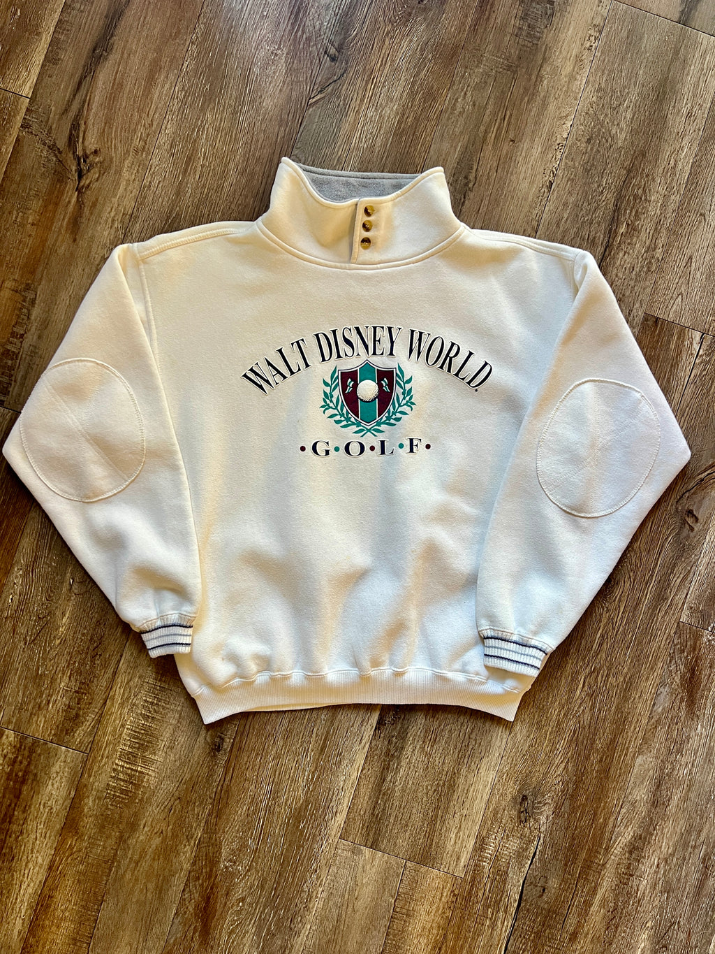 988 -Beige WDW Golf Patch Elbow Sleeve Pullover - L