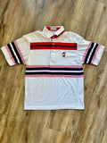 989 -White, Black, & Red Stripe Embroidered Golfing Mickey Aureus Polo - L