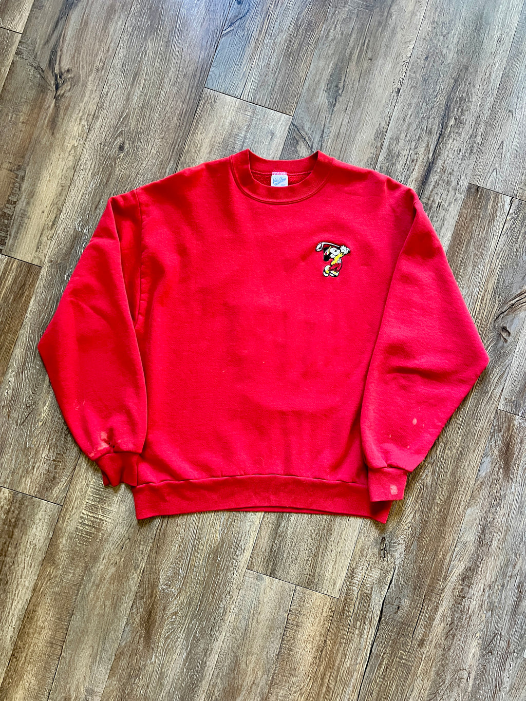 994 -Red Embroidered Pocket Golfing Mickey Back Hit Velva Sheen Crewneck - L