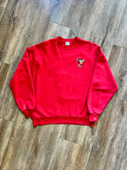 994 -Red Embroidered Pocket Golfing Mickey Back Hit Velva Sheen Crewneck - L