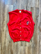 995 -Red The Disney Store Embroidered Golfing Mickey Button Up Sweater Vest - M