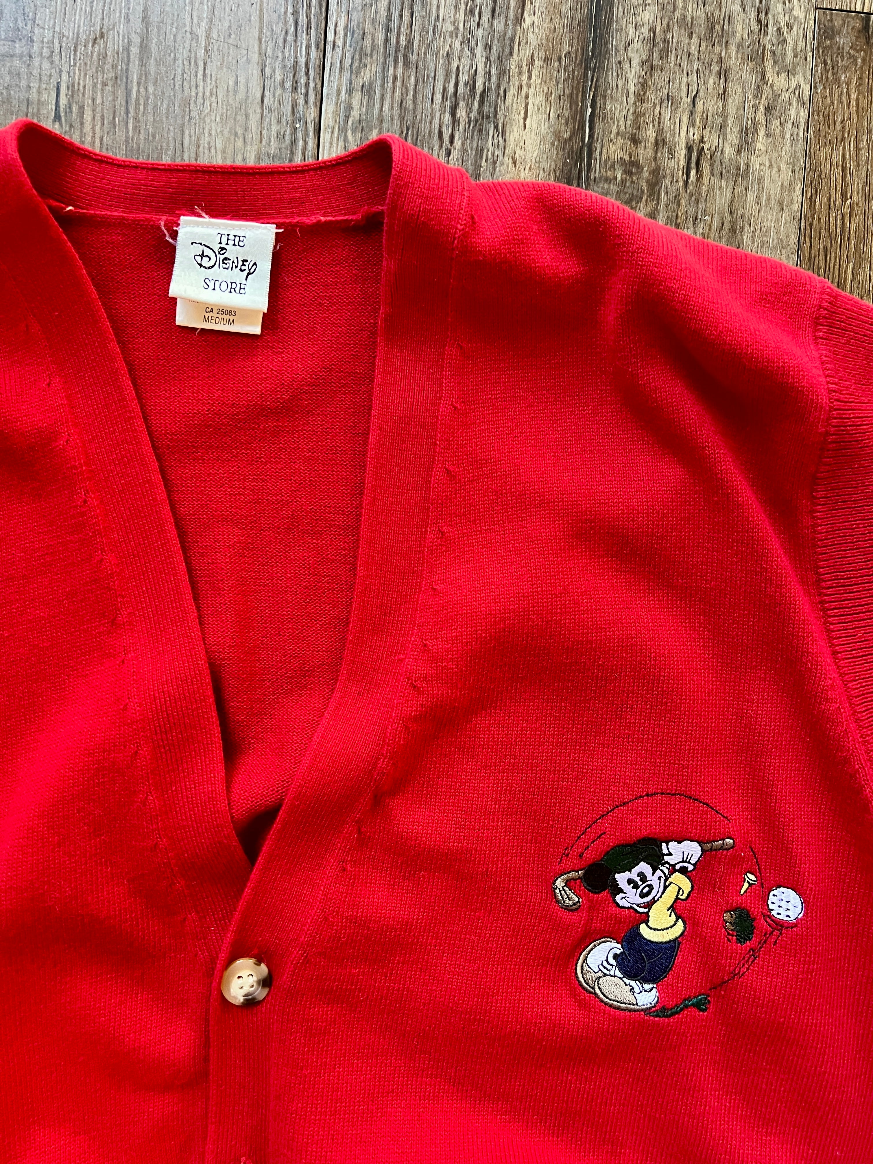 995 -Red The Disney Store Embroidered Golfing Mickey Button Up Sweater Vest - M