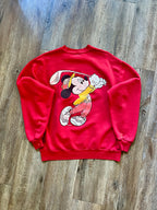 994 -Red Embroidered Pocket Golfing Mickey Back Hit Velva Sheen Crewneck - L