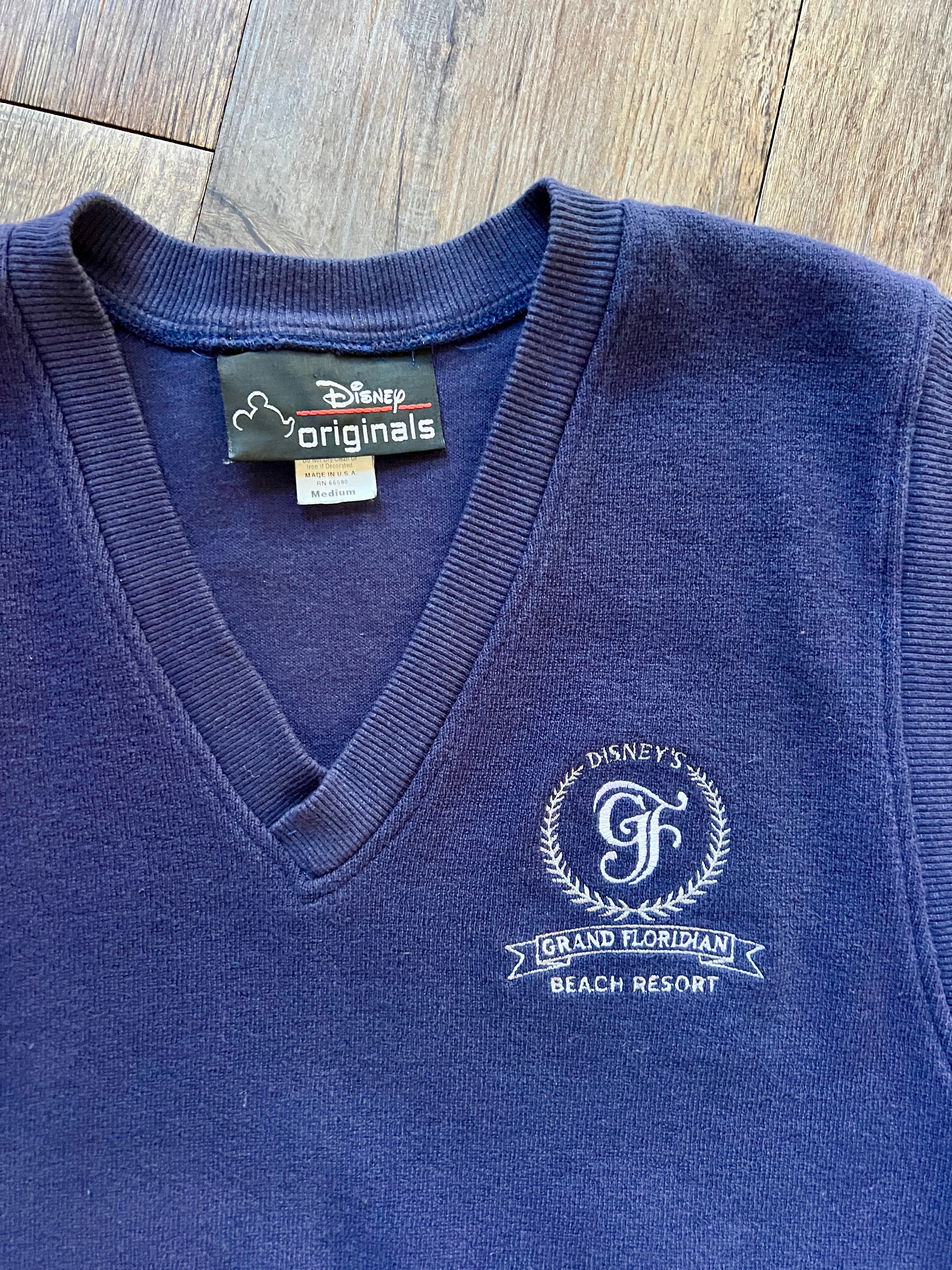 996 -Navy Embroidered Grand Floridian Beach Resort Sweater Vest - M