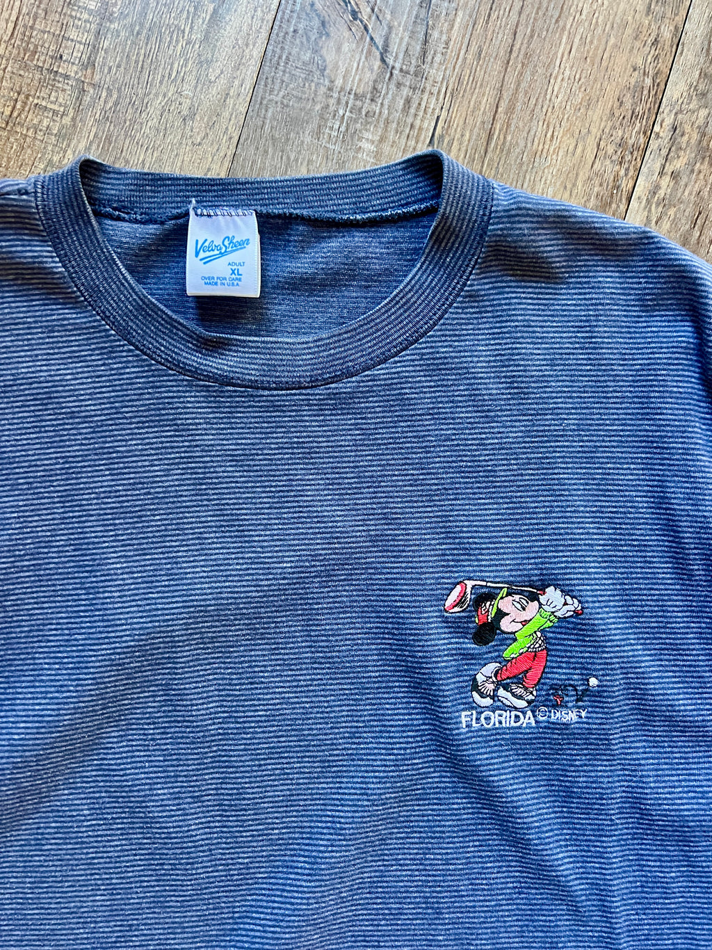 997 -Navy Single Stitch Embroidered Golfing Mickey Velva Sheen Shirt - XL