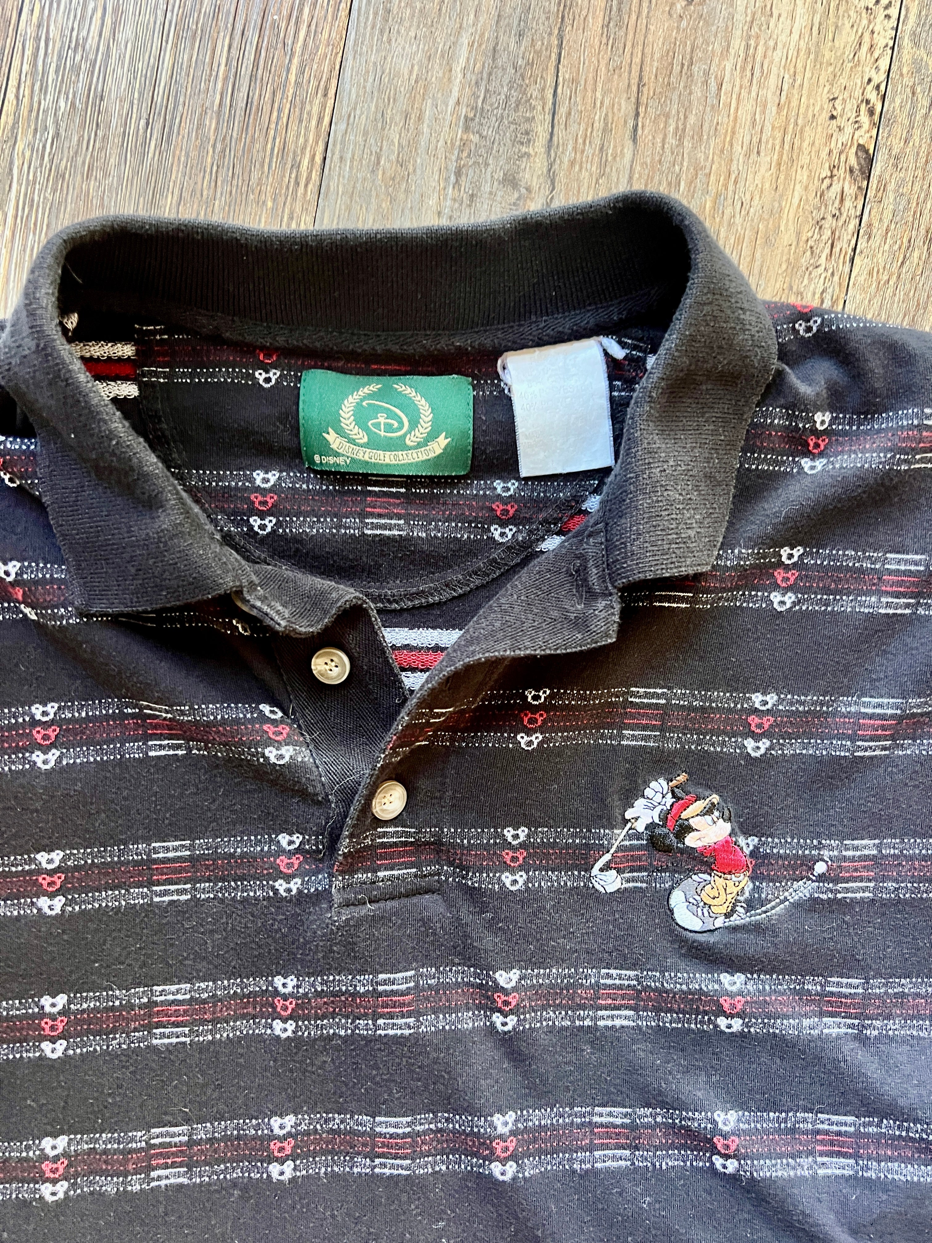 999 -Black, Red, & White Mickey Head Embroidered Golfing Mickey Polo - NT / L