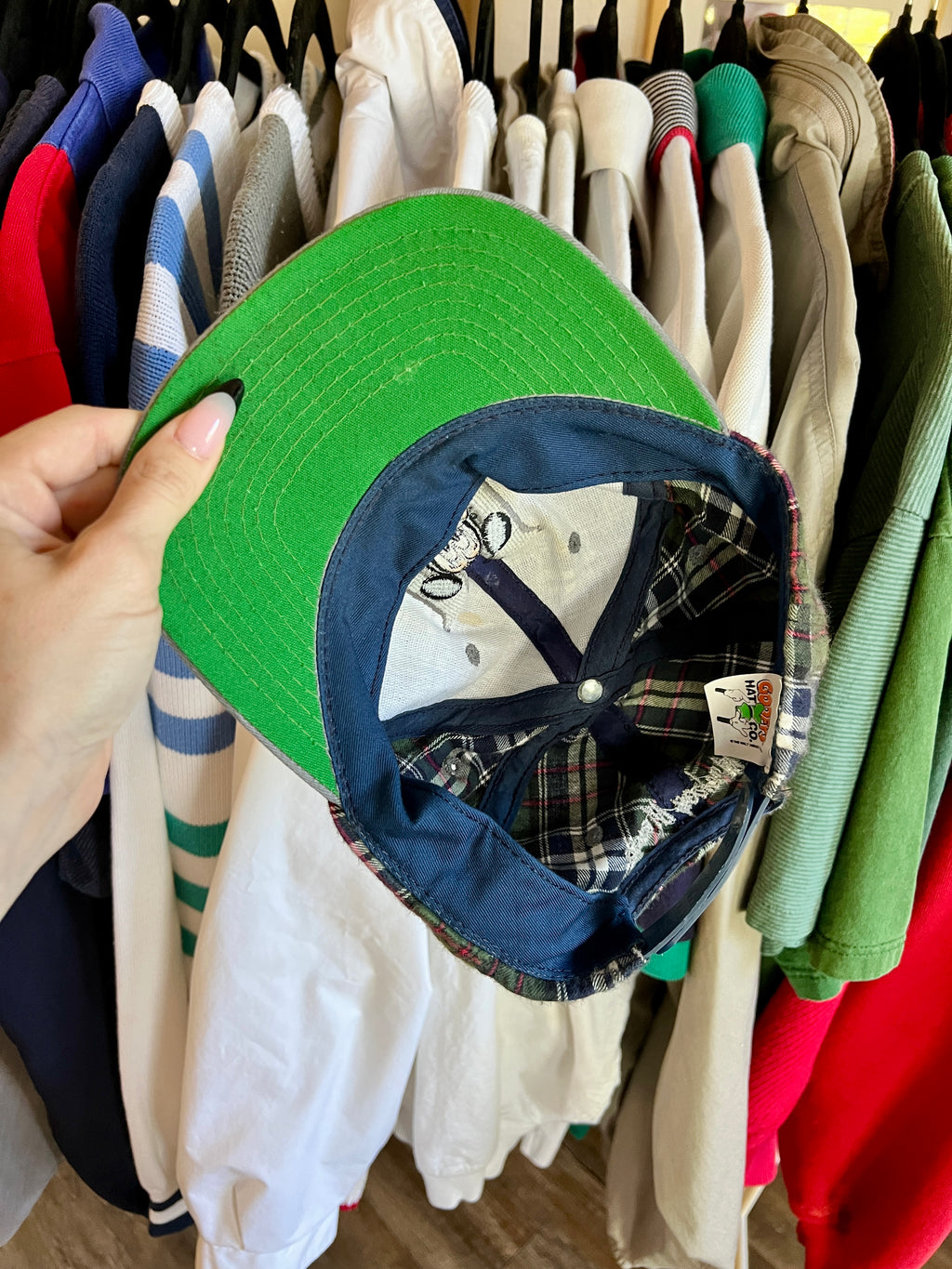 1031 - Green Plaid Mickey Face M Hat
