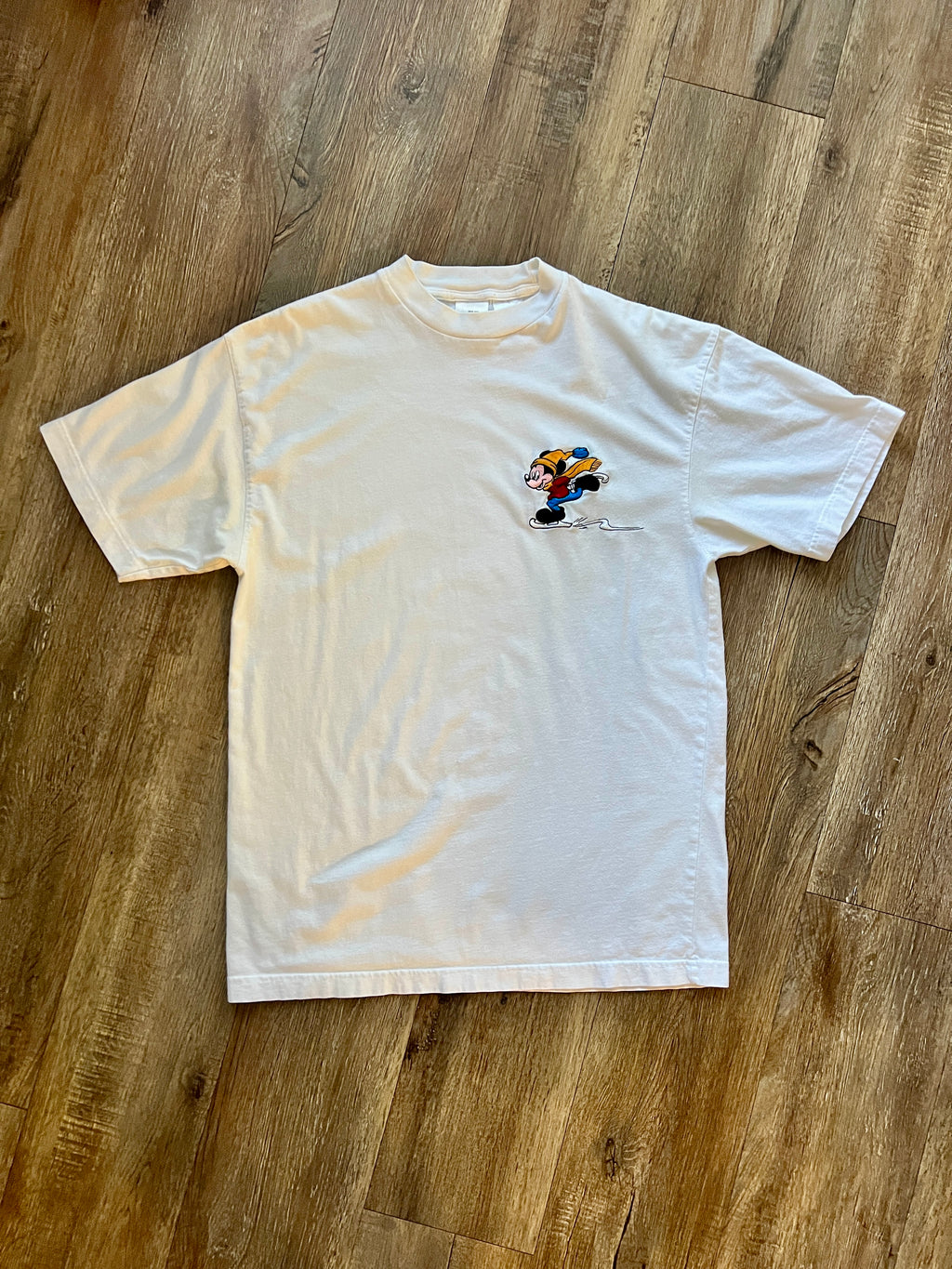 401 -White Embroidered Skating Mickey Pocket Shirt - L