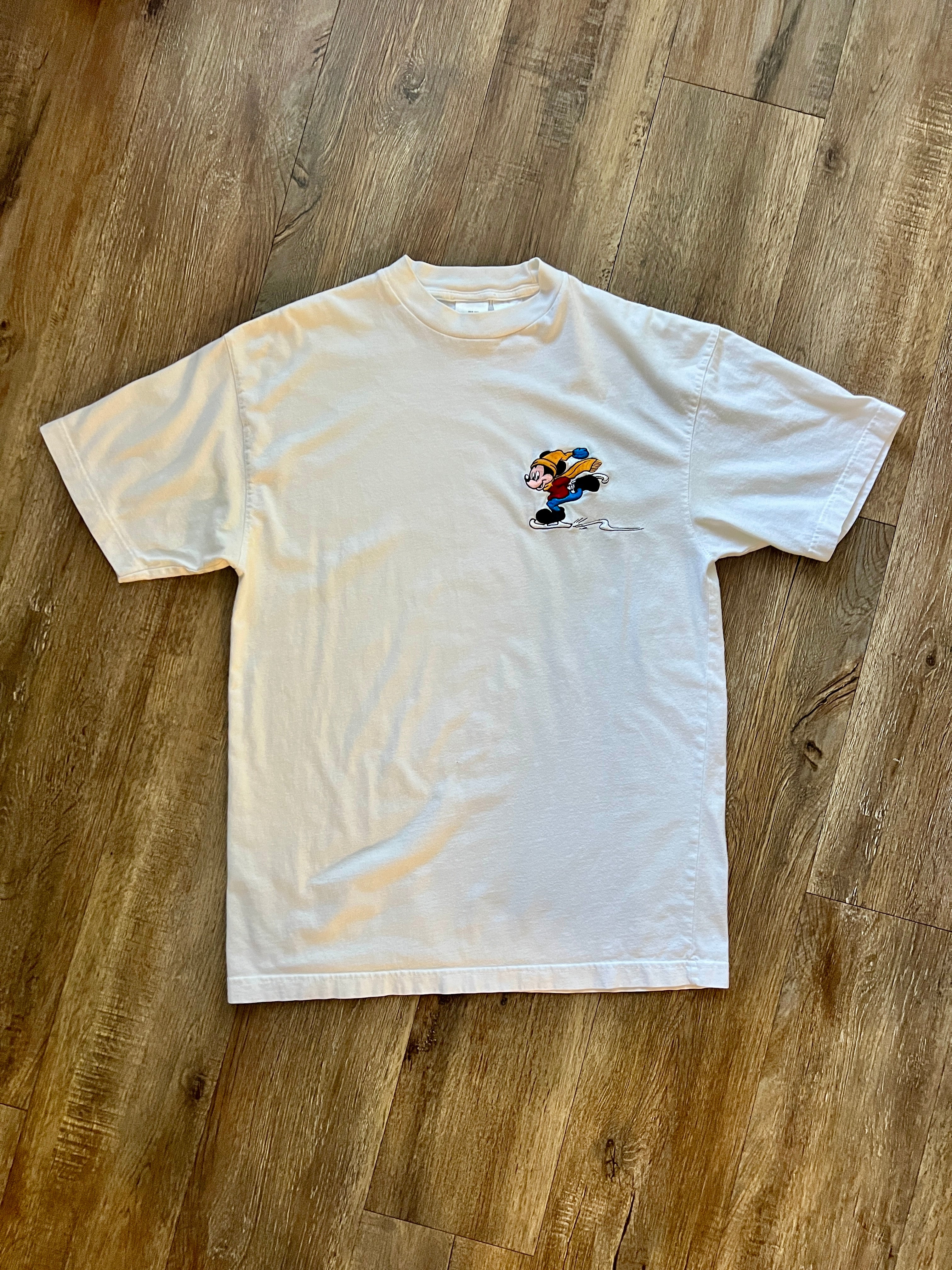401 -White Embroidered Skating Mickey Pocket Shirt - L