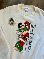 400 -White Santa Mickey Sunglasses Crewneck - L